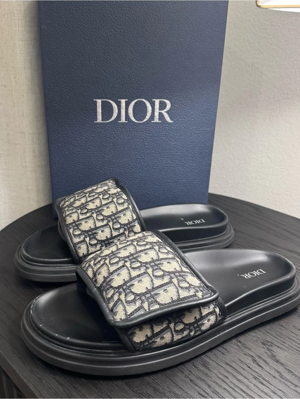 Christian Dior Men's Aqua Slide Sandals Oblique Jacquard 44